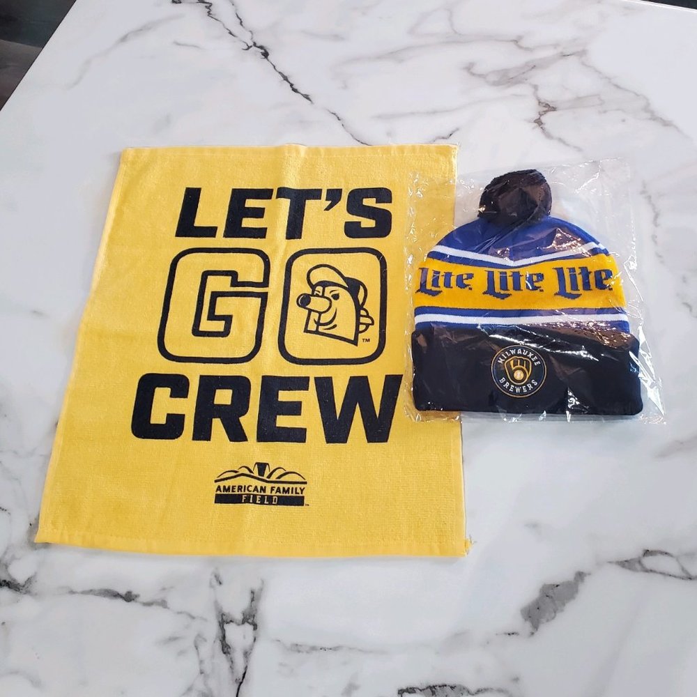 Milwaukee Brewers Miller Lite Winter Beanie Hat & Rally Towel